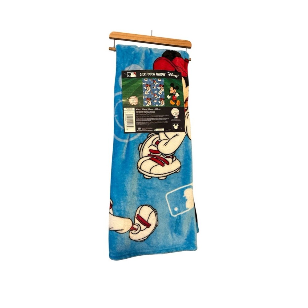 Disney Blue Mickey Mouse Silk Touch Throw Blanket with Red Accents 40x50 inches